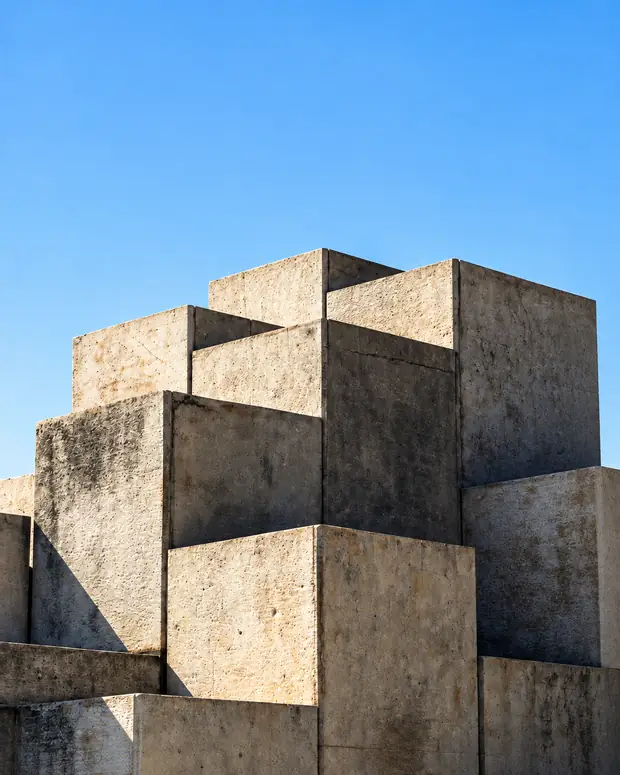 Stacked concrete blocks against a clear sky